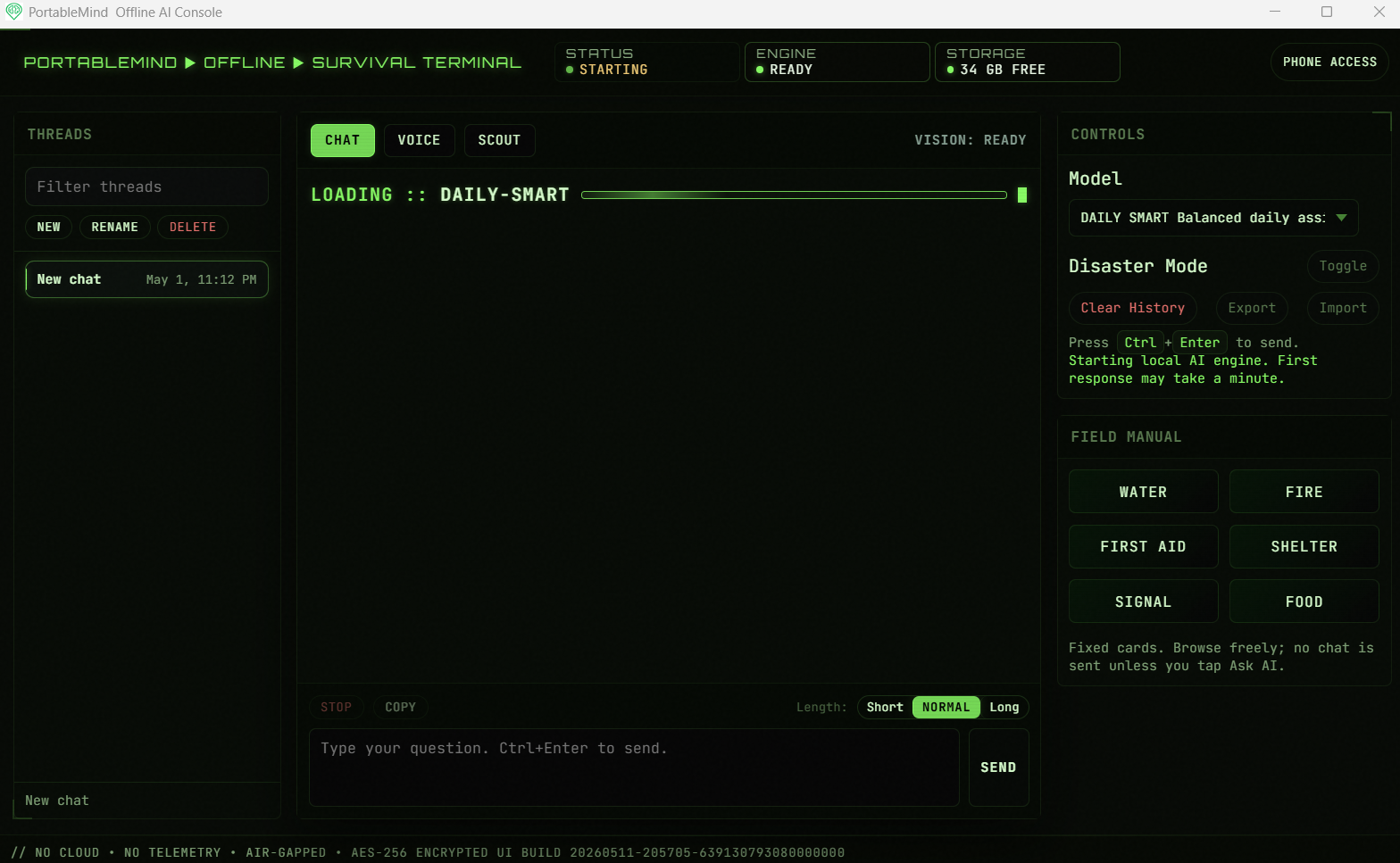 PortableMind Chat screen