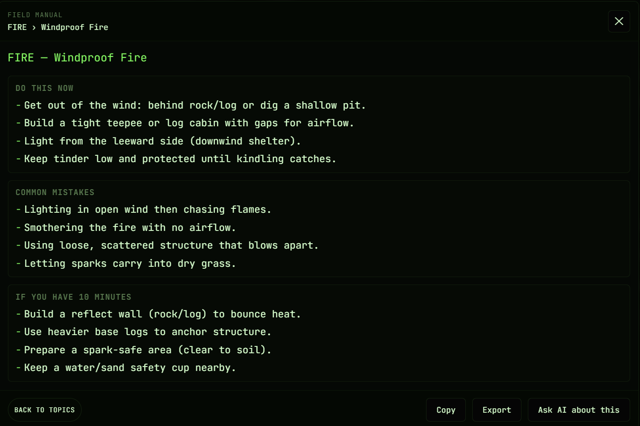 PortableMind Field Manual screen