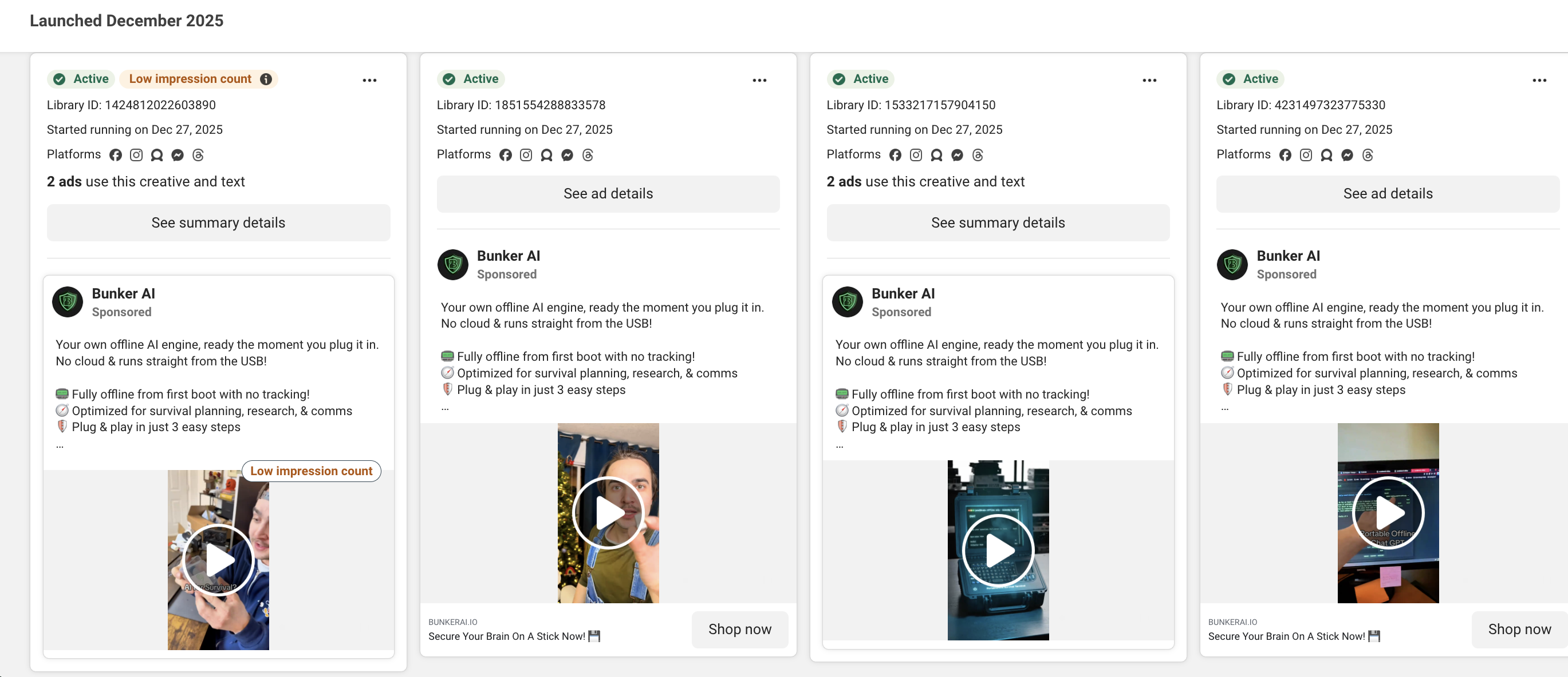Screenshot evidence showing a paid ad using PortableMind footage